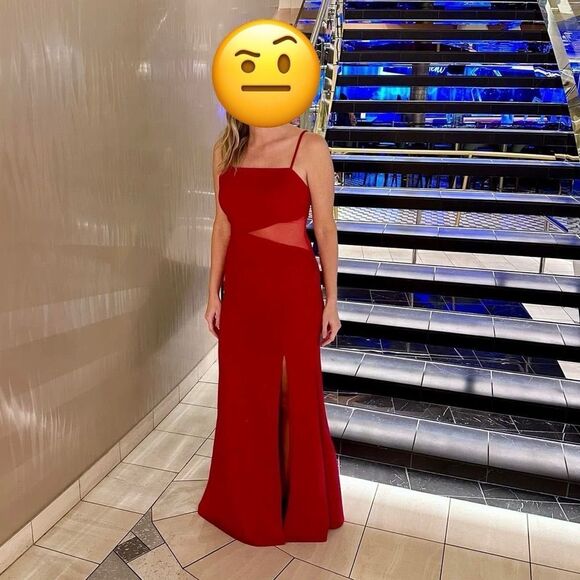 Elegant Red Evening Gown red mesh cutout sparkle prom pageant cruise size 13 - Picture 6 of 6